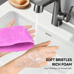Close-up of the textured silicone scrubber for effective cleansing.