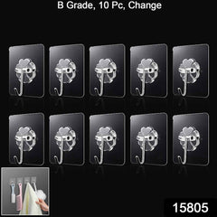 Strong Transparent Adhesive Wall Hooks Ð 10 Pc Set for Home & Kitchen