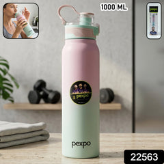 Flip top lid of water bottle with carry handle for easy drinking