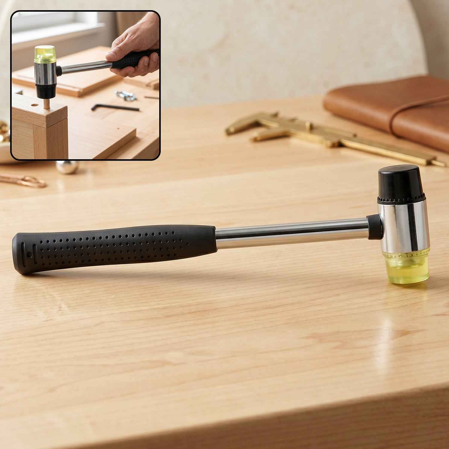 Double Head Rubber Mallet Ð Non-slip grip & durable steel handle