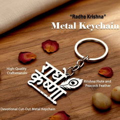Radhe Krishna Metal Keychain – Durable Spiritual Key Holder