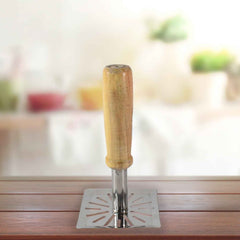 Stainless Steel Potato Masher – Wooden Handle, Ergonomic Grip