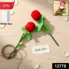 Artificial Rose Ring Box Set – 2 Piece Flower-Shaped Gift