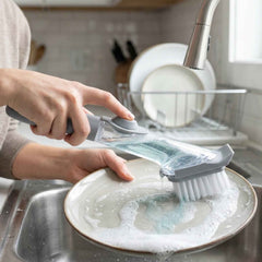 Refillable Soap Dispensing Dish Scrub Brush Ð Effortless & Hygienic Cleaning