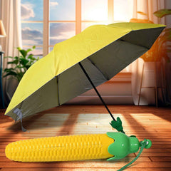 Compact vegetable shaped folding umbrella in its protective plastic case.
