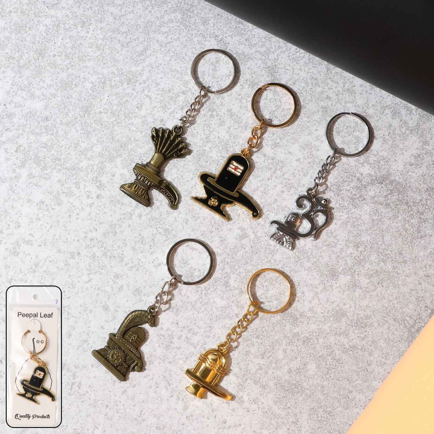 Shivling Trishul Metal Keychain Set – 5 Pc Durable Spiritual Keyrings
