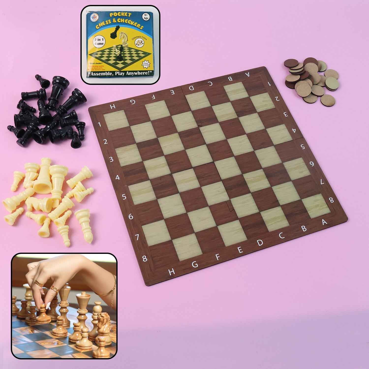 Chess & Checkers Travel Game Set – Portable Foldable Board