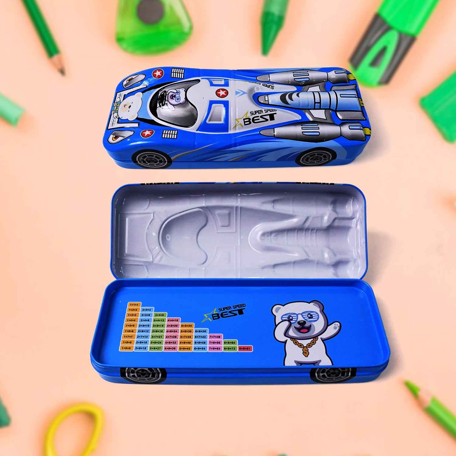 Car Shape Compass Box – Metal Pencil Case for Kids |