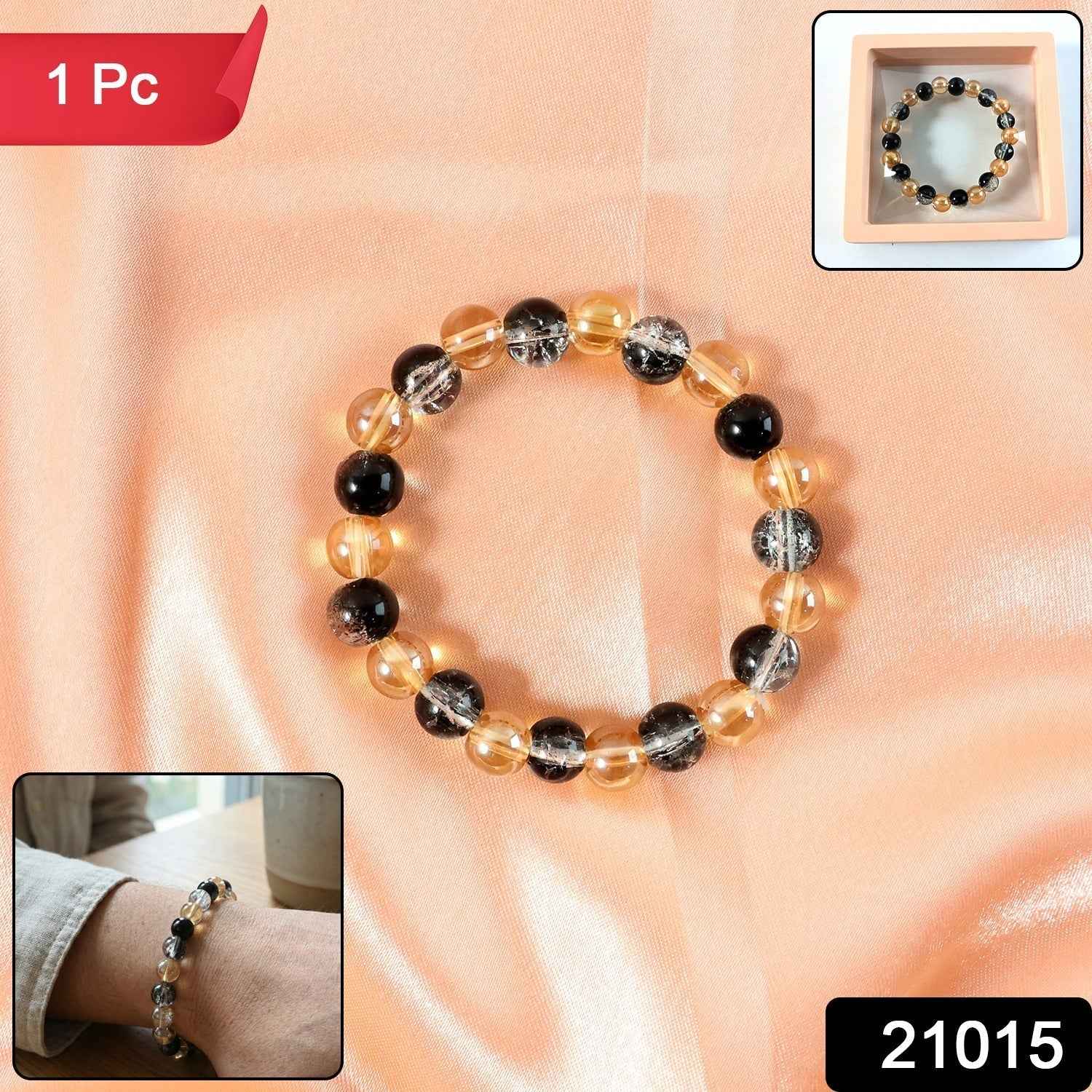 Dual-Tone Crystal Beaded Stretch Bracelet – Elegant & Comfortable
