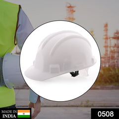 Front view of an anti-smashing construction helmet, highlighting its robust design and protective features.