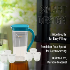 Plastic Jug with 6 Glass Set – 1.5L Unbreakable & Elegant