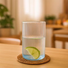Plastic Glass Set – 6 Tall Ribbed 300ml Unbreakable Glasses