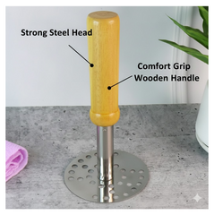 Stainless Steel Potato Masher – Ergonomic Wooden Handle | Quickslice