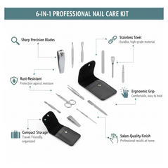 Sharp stainless steel nail scissors, part of the complete Nail Care Kit.