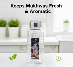 Plastic mukhwas bottle filled with colorful mouth freshener