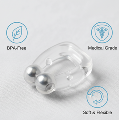 Side view of the reusable anti-snore nose clip, highlighting its ergonomic design.