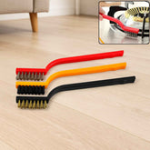 A 3-piece mini wire brush set with brass, nylon, and stainless steel bristles for tough cleaning.
