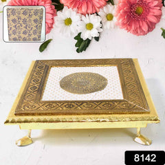 Pooja Chowki – Golden Square Wooden Bajot (20x20 CM) | Styleva