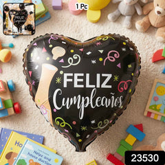 Black Heart Feliz Cumplea–os Foil Balloon Ð Bright Party Decor