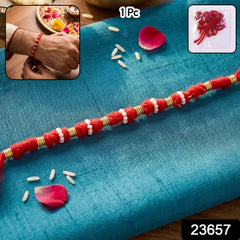 Handmade Red Rakhi with White Beads Ð Traditional Celebration Accessory