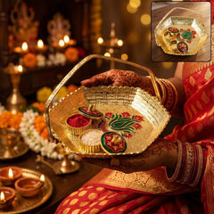 Golden Kumkum Kankavati Basket Ð Elegant Ritual Organizer