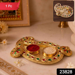 Golden Kumkum Kankavati Holder Ð Elegant Pooja Organiser