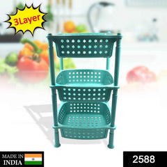 Kitchen Trolley Basket – 3 Layer Square Storage Rack | CookAura