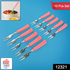 Stainless Steel Fruit Fork Set – 10 Durable Mini Forks with Soft Grip