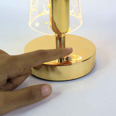 Golden Crystal LED Double Shade Table Lamp – Elegant USB Charging Light