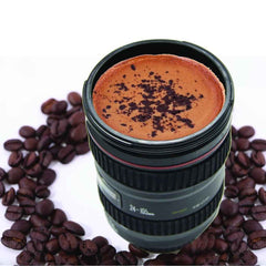 Camera Lens Coffee Mug – 350ml Travel Flask with Lid | Konvex