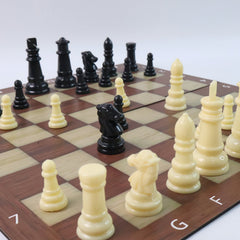 Family enjoying playing Chess & Checkers travel board game