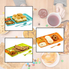 4-Compartment Plate – Plastic Dinner Set with Spoon & Fork |