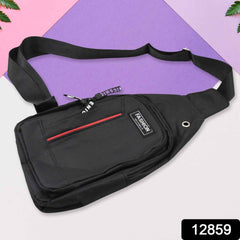 Close-up of the waterproof crossbody bag highlighting its integrated USB charging port.