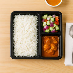 Black 3-compartment dining plate ideal for portion control