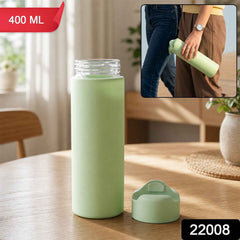 400 ML Glass Travel Water Bottle with Silicone Sleeve for Travellers (1 Pc)