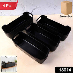 Black Plastic Storage Basket Tray – 4-Piece Stackable Organizer