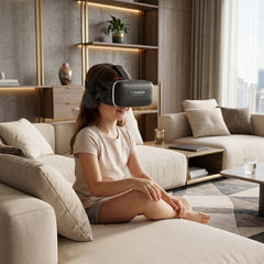 Close-up of the VR Headset lenses with adjustable pupil distance.