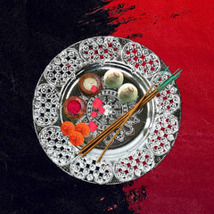 Pooja Thali Set – 8-Inch Plastic Silver Color for Festivals | Styleva