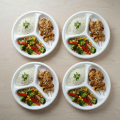Compostable 10 Inch 3-Compartment Bagasse Plate – Leak-Resistant & Eco-Friendly