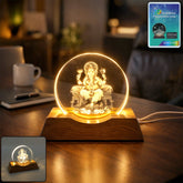 3D Lord Ganesha LED Night Lamp with wooden base glowing smoothly