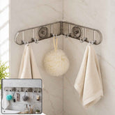 6 Hook Foldable Wall Rack with Suction Cup Mount for Bathroom Kitchen (1 Pc)