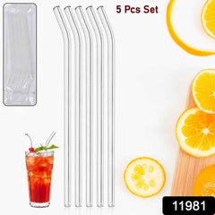 Reusable Glass Straws – Eco-Friendly Clear Drinking Set 5Pc