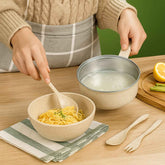 Wheat Straw Rice Bowl Set – 6 Pcs, Lid & Cutlery | Jiaqi