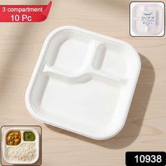 Compostable Bagasse 3-Compartment Meal Plate – Eco-Friendly & Sturdy