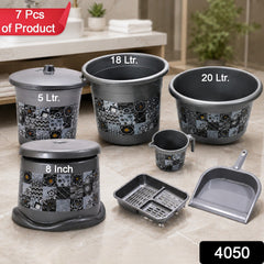 Close-up of the durable plastic bathroom set, showcasing the mug, soap case, and dustpan.