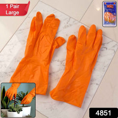 Large Orange Waterproof Rubber Gloves Ð Reusable Kitchen Protectors