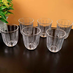 Glass Tumbler Set – Elegant Ribbed Design, 256 ml, 6 Pcs