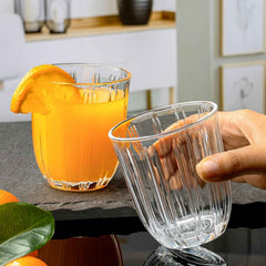 Glass Tumbler Set – Elegant Ribbed Design, 256 ml, 6 Pcs