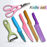 Professional 6Pc Kitchen Knife Set with corrugated stainless steel blades displayed