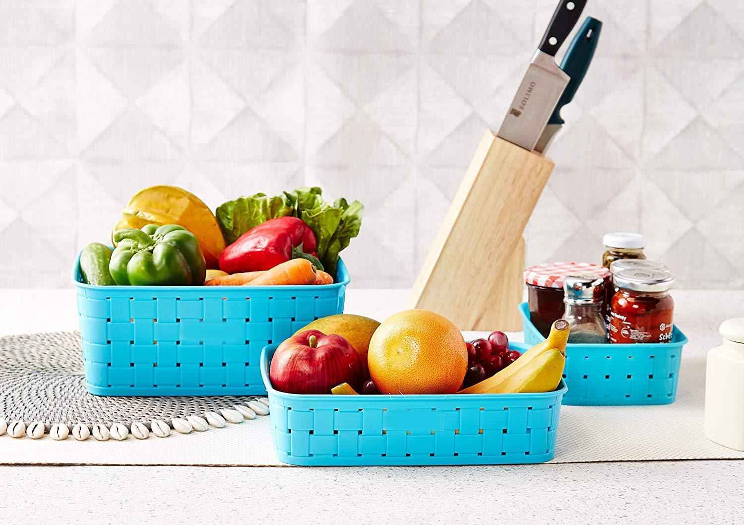 Storage Baskets Set – Food-Grade Plastic, Sky Blue | Organivo